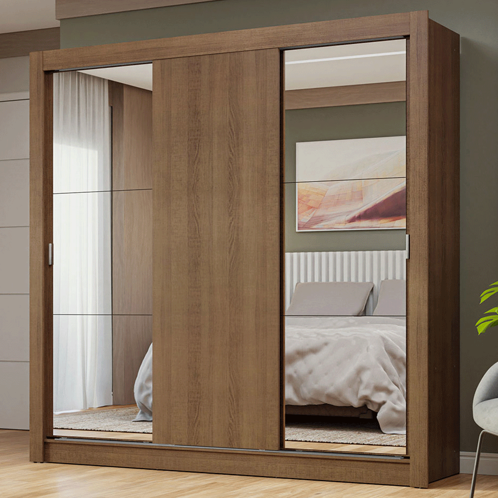 Guarda-Roupa Casal 3 Portas de Correr com Espelhos Rustic Nobre Madesa