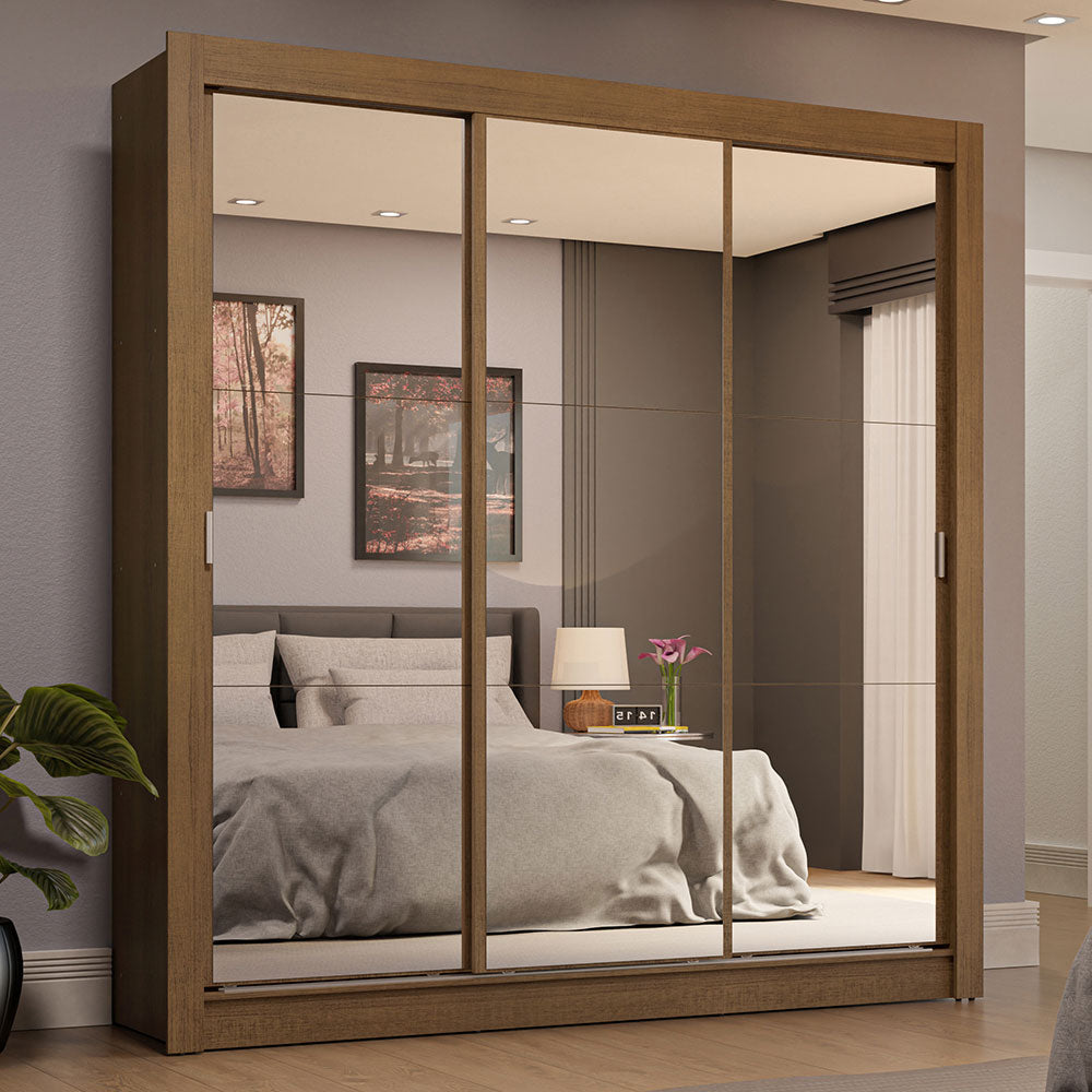 Guarda-Roupa Casal 3 Portas de Correr de Espelho 4 Gavetas Rustic Sublime Plus Madesa