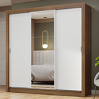 Guarda-Roupa Casal 3 Portas de Correr com Espelho Rustic/Branco Nobre Madesa