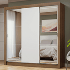 Guarda-Roupa Casal 3 Portas de Correr com Espelhos Rustic/Branco Nobre Madesa
