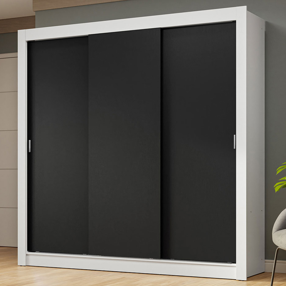 Guarda-Roupa Casal 3 Portas de Correr Branco/Preto Nobre Madesa