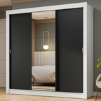 Guarda-Roupa Casal 3 Portas de Correr com Espelho Branco/Preto Nobre Madesa