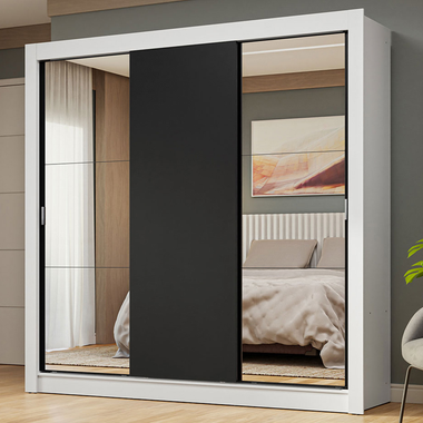 Guarda-Roupa Casal 3 Portas de Correr com Espelhos Branco/Preto Nobre Madesa