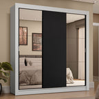 Guarda-Roupa Casal 3 Portas de Correr com Espelhos 4 Gavetas Branco/Preto Sublime Plus Madesa