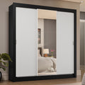 Guarda-Roupa Casal 3 Portas de Correr com Espelho 4 Gavetas Preto/Branco Sublime Plus Madesa