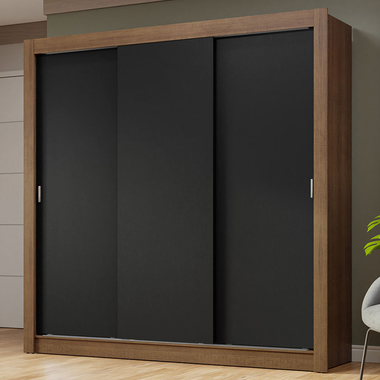 Guarda-Roupa Casal 3 Portas de Correr Rustic/Preto Nobre Madesa