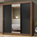 Guarda-Roupa Casal 3 Portas de Correr com Espelho Rustic/Preto Nobre Madesa