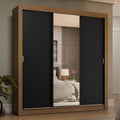Guarda-Roupa Casal 3 Portas de Correr com Espelho 4 Gavetas Rustic/Preto Sublime Plus Madesa