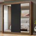 Guarda-Roupa Casal 3 Portas de Correr com Espelhos Rustic/Preto Nobre Madesa