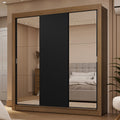 Guarda-Roupa Casal 3 Portas de Correr com Espelhos 2 Gavetas Rustic/Preto Sublime Madesa