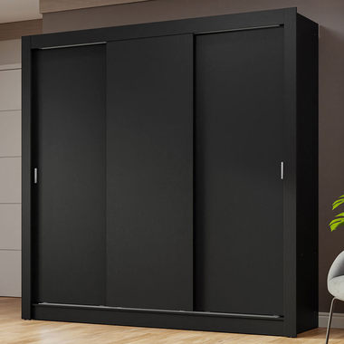 Guarda-Roupa Casal 3 Portas de Correr Preto Nobre Madesa