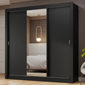 Guarda-Roupa Casal 3 Portas de Correr com Espelho Preto Nobre Madesa