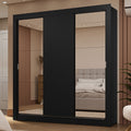 Guarda-Roupa Casal 3 Portas de Correr com Espelhos 2 Gavetas Preto Sublime Madesa