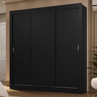 Guarda-Roupa Casal 3 Portas de Correr Preto Sublime Madesa