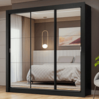 Guarda-Roupa Casal 3 Portas de Correr de Espelho Preto Nobre Madesa