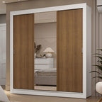 Guarda-Roupa Casal 3 Portas de Correr com Espelho 2 Gavetas Branco/Rustic Sublime Madesa