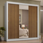 Guarda-Roupa Casal 3 Portas de Correr com Espelho 4 Gavetas Branco/Rustic Sublime Plus Madesa