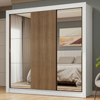Guarda-Roupa Casal 3 Portas de Correr com Espelhos Branco/Rustic Nobre Madesa