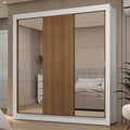 Guarda-Roupa Casal 3 Portas de Correr com Espelhos 2 Gavetas Branco/Rustic Sublime Madesa