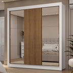 Guarda-Roupa Casal 3 Portas de Correr com Espelhos 2 Gavetas Branco/Rustic Sublime Madesa