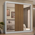 Guarda-Roupa Casal 3 Portas de Correr com Espelhos 4 Gavetas Branco/Rustic Sublime Plus Madesa