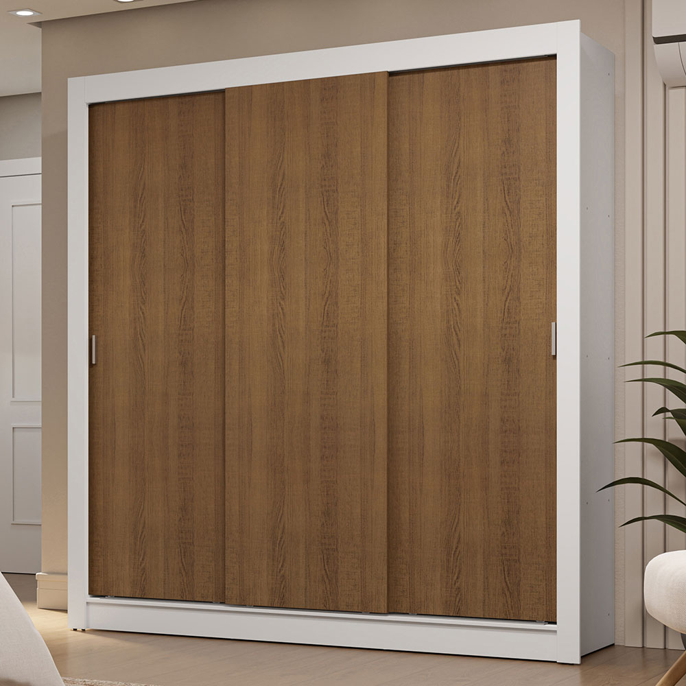 Guarda-Roupa Casal 3 Portas de Correr Branco/Rustic Sublime Madesa