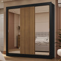 Guarda-Roupa Casal 3 Portas de Correr com Espelhos 2 Gavetas Preto/Rustic Sublime Madesa