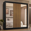 Guarda-Roupa Casal 3 Portas de Correr com Espelhos 4 Gavetas Preto/Rustic Sublime Plus Madesa