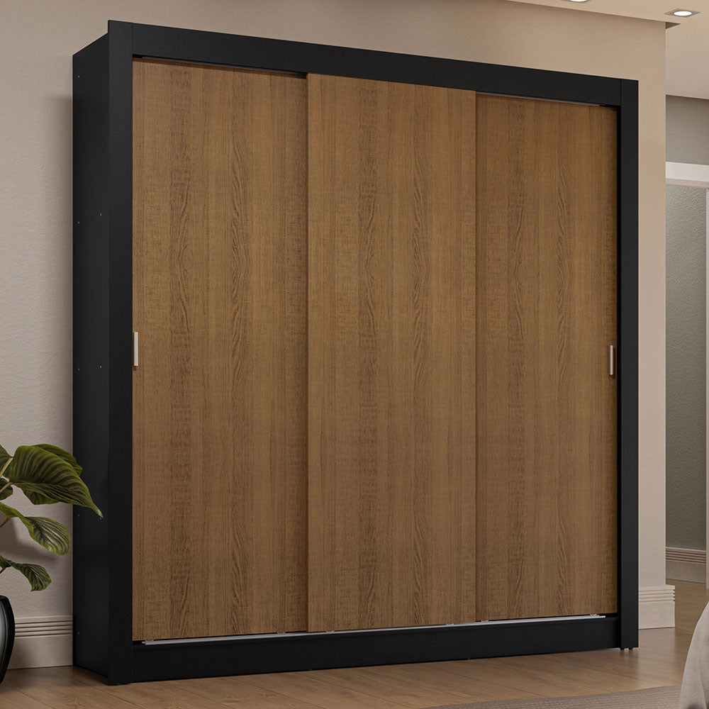 Guarda-Roupa Casal 3 Portas de Correr Preto/Rustic Sublime Plus Madesa