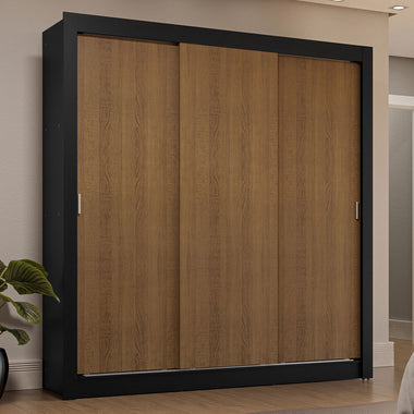 Guarda-Roupa Casal 3 Portas de Correr Preto/Rustic Sublime Plus Madesa