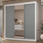 Guarda-Roupa Casal 3 Portas de Correr com Espelho 2 Gavetas Branco/Cinza Sublime Madesa