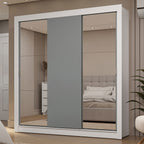 Guarda-Roupa Casal 3 Portas de Correr com Espelhos 2 Gavetas Branco/Cinza Sublime Madesa