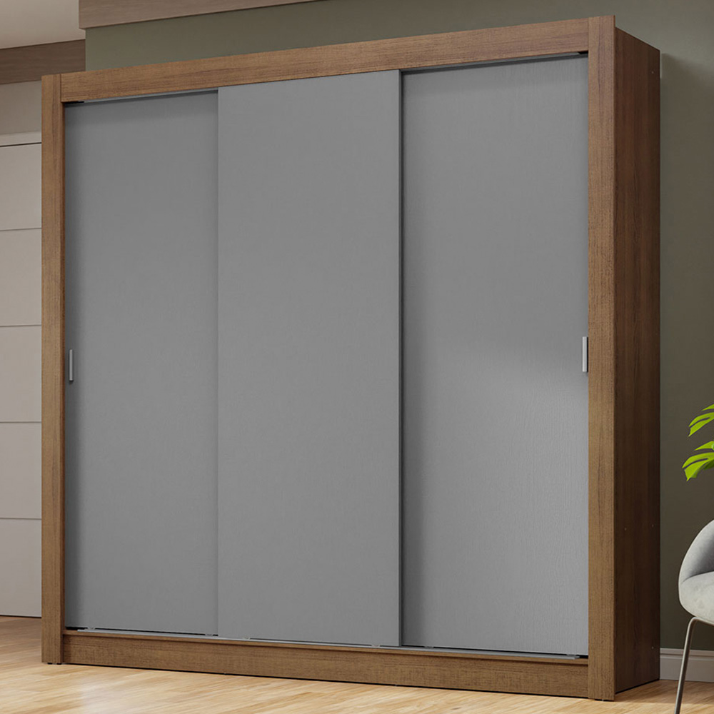 Guarda-Roupa Casal 3 Portas de Correr Rustic/Cinza Nobre Madesa