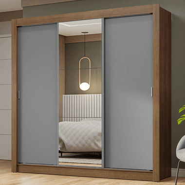 Guarda-Roupa Casal 3 Portas de Correr com Espelho Rustic/Cinza Nobre Madesa