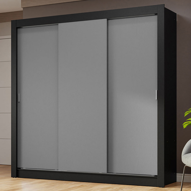 Guarda-Roupa Casal 3 Portas de Correr Preto/Cinza Nobre Madesa