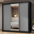 Guarda-Roupa Casal 3 Portas de Correr com Espelho Preto/Cinza Nobre Madesa