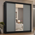 Guarda-Roupa Casal 3 Portas de Correr com Espelho 4 Gavetas Preto/Cinza Sublime Plus Madesa