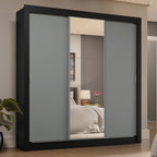 Guarda-Roupa Casal 3 Portas de Correr com Espelho 4 Gavetas Preto/Cinza Sublime Plus Madesa