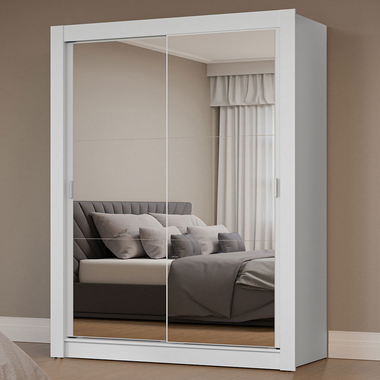 Guarda-Roupa Solteiro 2 Portas de Correr com Espelhos Branco Milano Madesa