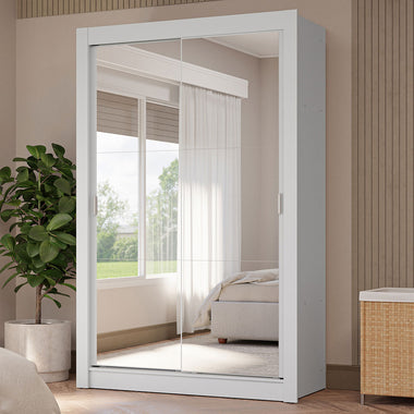 Guarda-Roupa Solteiro 2 Portas de Correr com Espelhos 4 Gavetas Branco Vivare Plus Madesa