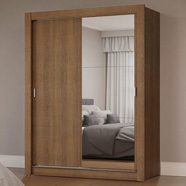 Guarda-Roupa Solteiro 2 Portas de Correr com Espelho Rustic Milano Madesa