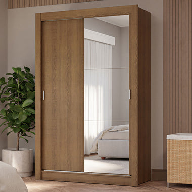 Guarda-Roupa Solteiro 2 Portas de Correr com Espelho 4 Gavetas Rustic Vivare Plus Madesa