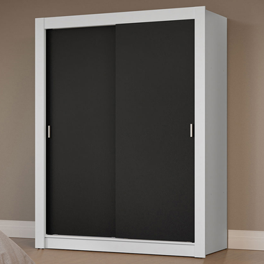 Guarda-Roupa Solteiro 2 Portas de Correr Branco/Preto Milano Madesa