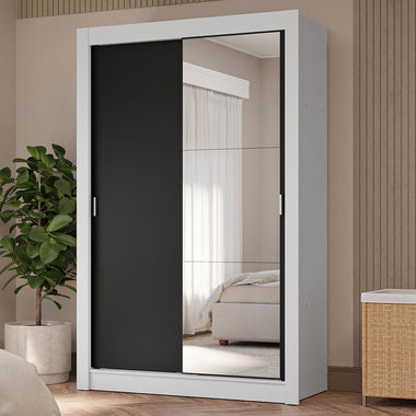 Guarda-Roupa Solteiro 2 Portas de Correr com Espelho 4 Gavetas Branco/Preto Vivare Plus Madesa