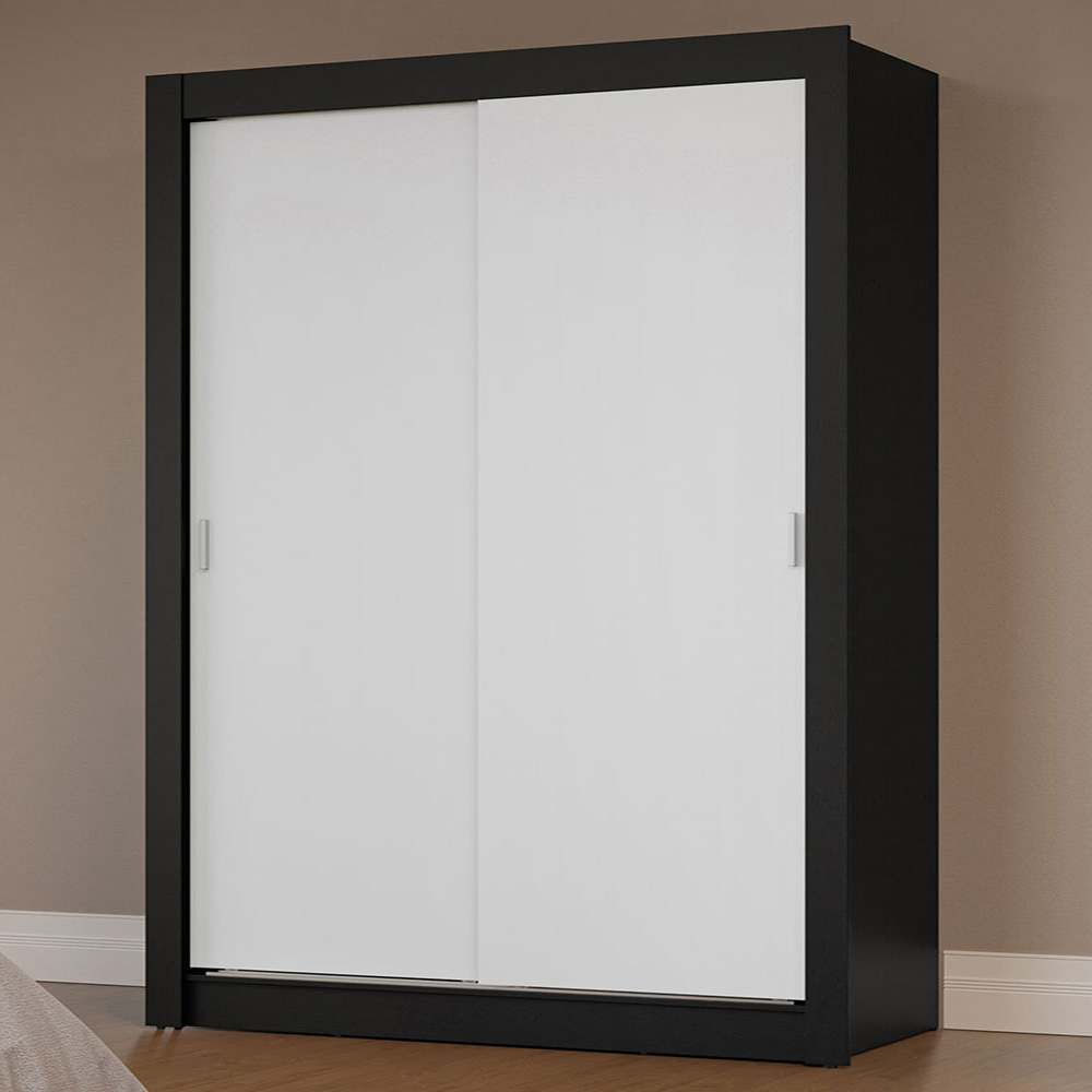 Guarda-Roupa Solteiro 2 Portas de Correr Preto/Branco Milano Madesa