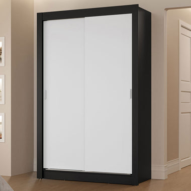 Guarda-Roupa Solteiro 2 Portas de Correr 2 Gavetas Preto/Branco Vivare Madesa