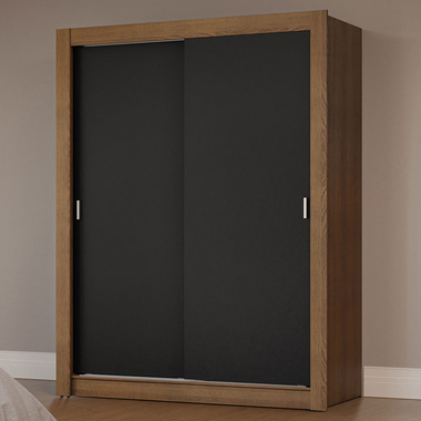 Guarda-Roupa Solteiro 2 Portas de Correr Rustic/Preto Milano Madesa