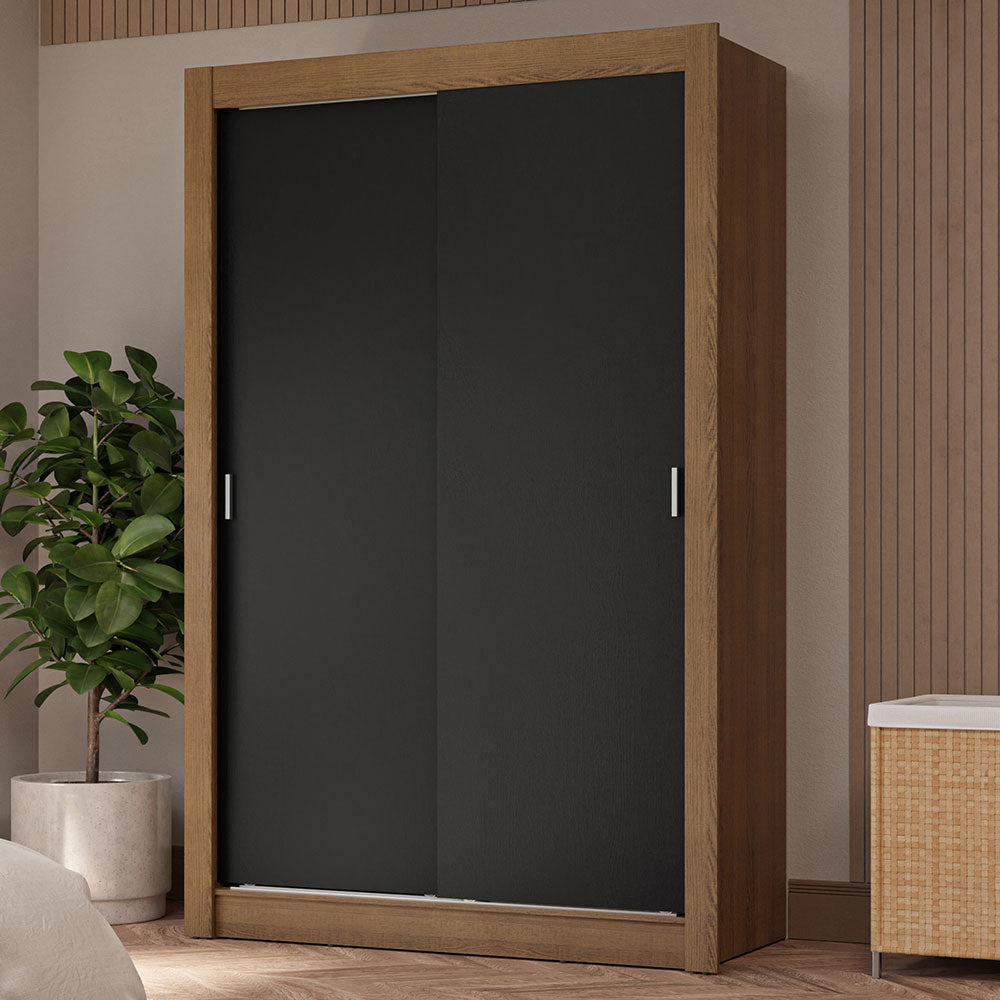 Guarda-Roupa Solteiro 2 Portas de Correr 4 Gavetas Rustic/Preto Vivare Plus Madesa