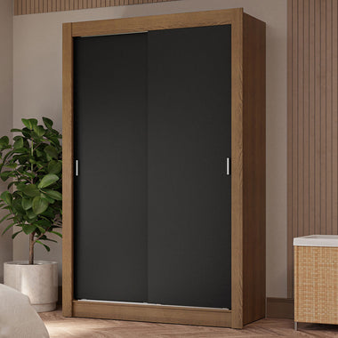 Guarda-Roupa Solteiro 2 Portas de Correr 4 Gavetas Rustic/Preto Vivare Plus Madesa