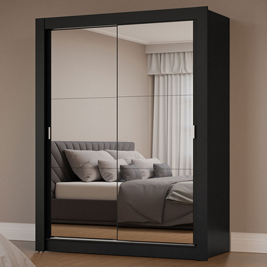 Guarda-Roupa Solteiro 2 Portas de Correr com Espelhos Preto Milano Madesa